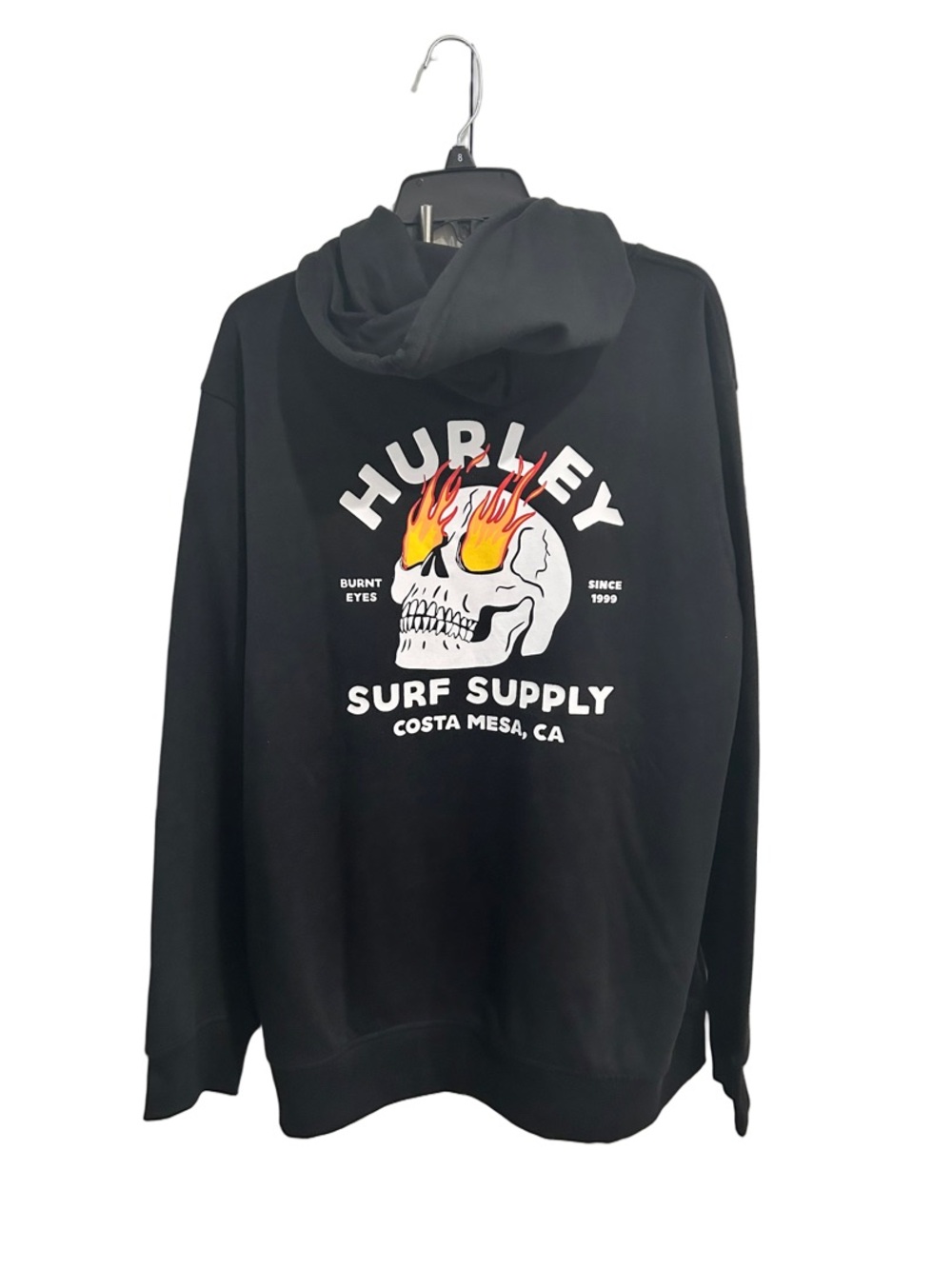 Hurley Black Hoodie with Flaming Skull Graphic